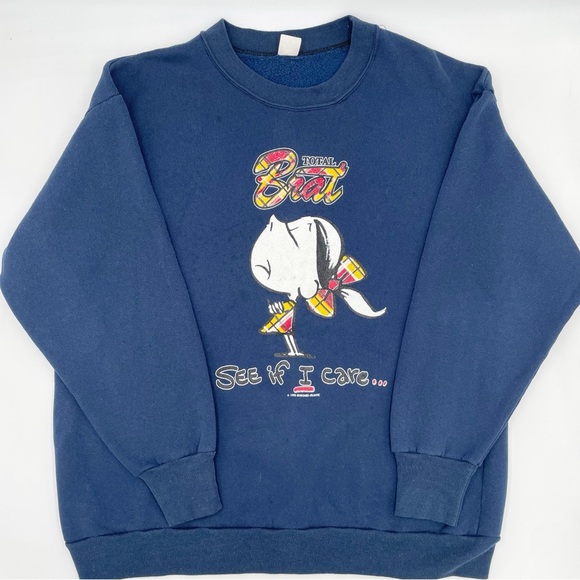 Vintage 90s 1995 Total Brat See If I Care Sweatshirt Navy Blue Crewneck Size XL - Picture 3 of 9